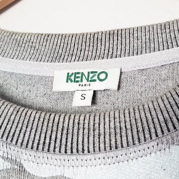 KENZO Iridescent Silver Tiger Stripes Crewneck Pullover Sweatshirt S Gray $355 - Picture 5 of 16